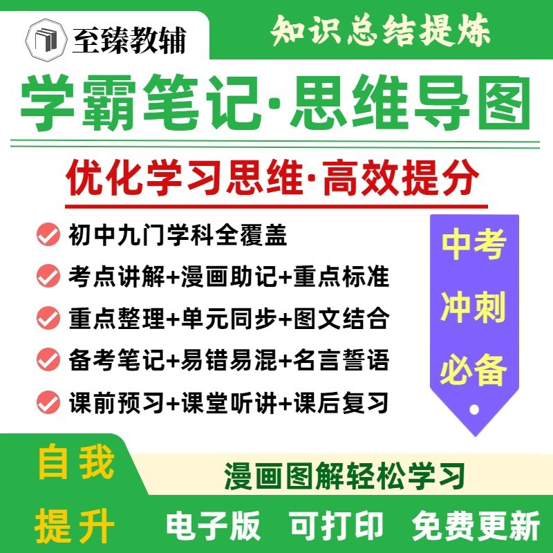 初中九科全彩学霸笔记思维导图