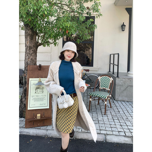 甜辣多多 2026秋冬韩系休闲百搭慵懒风长款毛衣开衫外套女W1180