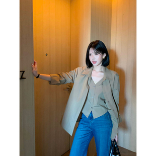 甜辣多多 天丝棉亚麻假两件上衣女2026春宽松松弛老钱衬衫S2677