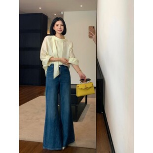 新高腰百搭显瘦直筒微喇牛仔裤 2026春季 女 蓝海湾 甜辣多多