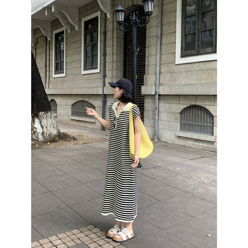 甜辣多多2026年夏新款 100棉 POL0领宽松松弛简韩连衣裙女W9885