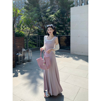 甜辣多多 假两件背心连衣裙女2026设计感无袖吊带裙收腰长裙S2659