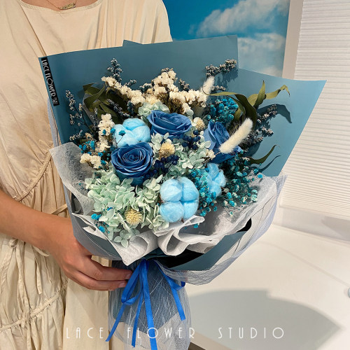 蓝玫瑰永生花干花花束真花