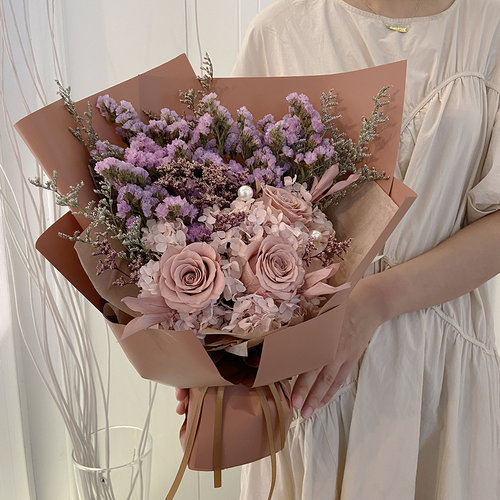 真花玫瑰永生花干花花束礼盒