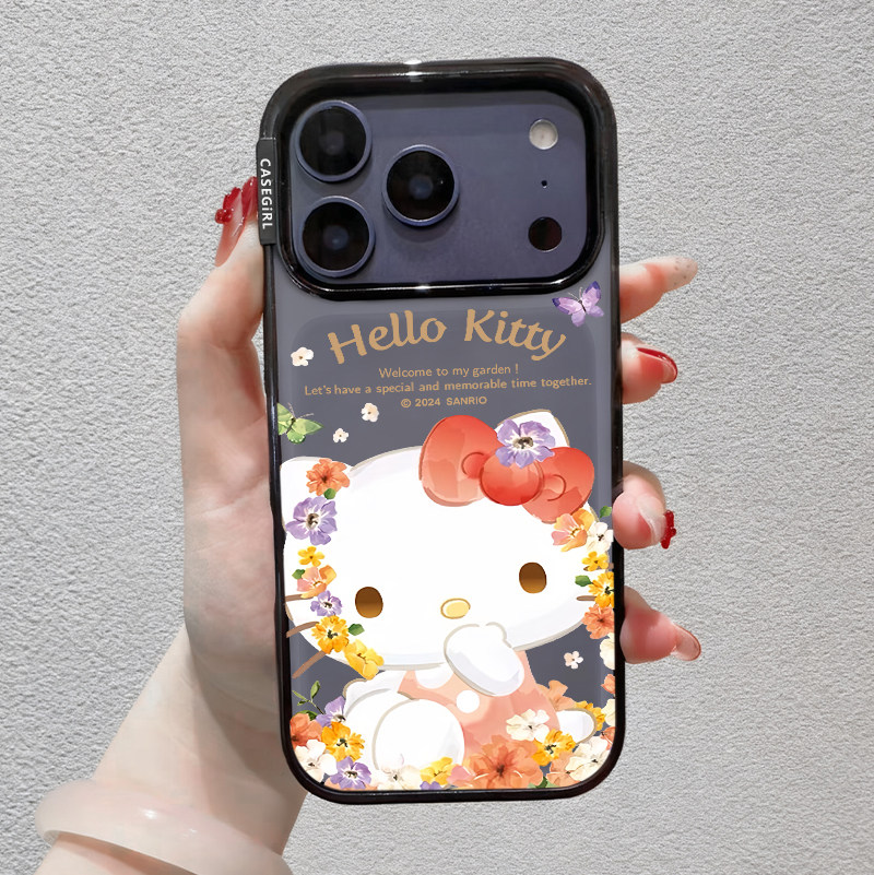 CASEGiRL联名Hello Kitty花田漫步适用苹果17ProMax手机壳新款16pro按键全包15por可爱14plus女生13防摔套