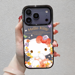 联名Hello Kitty花田漫步适用苹果17ProMax手机壳新款16pro按键全包15por可爱14plus女生13磁吸防摔保护套