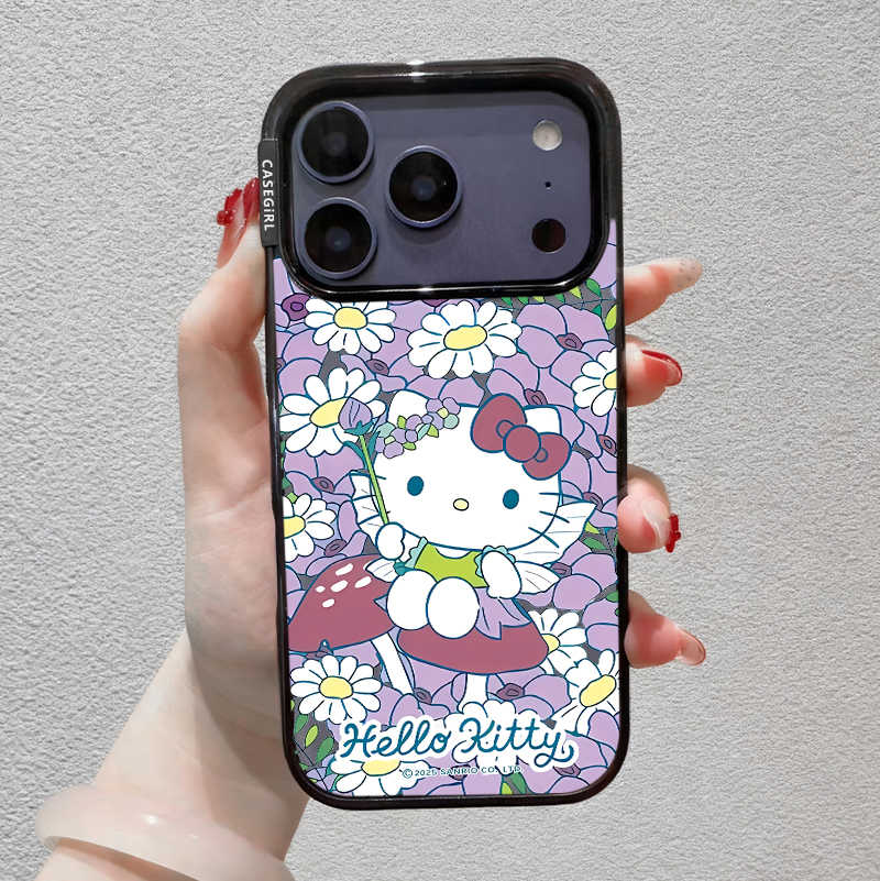 CASEGIRL × 满屏花朵凯蒂猫Kitty适用17Promax手机壳新款15磁吸苹果16Pro全包Ai按键套可爱女13高级感14好看