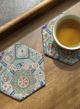 原创手工布艺中式禅意织锦宋锦杯垫茶垫茶托杯托桌垫隔热垫复古