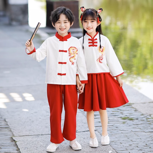 六一国庆节国潮中国风刺绣唐装国学班服表演服男女儿童演出合唱服