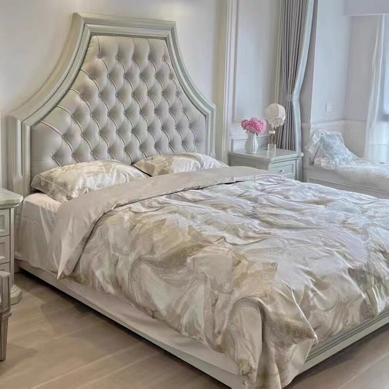 轻奢实木床美式床现代简约1.8m双人床主卧大床豪华婚床储物公主床