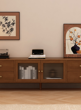 实木电视机高柜茶几组合客厅家用小户型日式原木收纳储物边柜一体