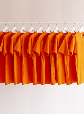 230g橙色 橘色桔色重磅纯棉短袖T恤男2020夏季新款 bf情侣宽松潮