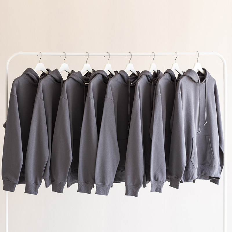 350g高级灰 炭灰色纯棉毛圈连帽卫衣男纯色宽松情侣上衣外套潮