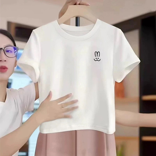 法式小个子正肩短款短袖t恤女2026新款夏季卡腰小衫修身百搭上衣