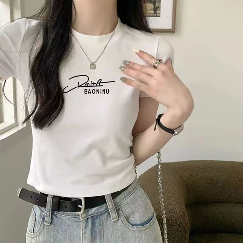 纯色简约正肩纯棉卡腰小衫短款短袖t恤女2026新款高级感白色上衣