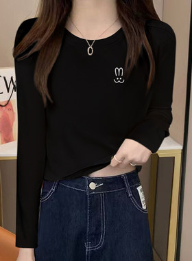 黑色短款显瘦上衣女2026新款秋冬纯棉打底衫内搭卡腰长袖T恤