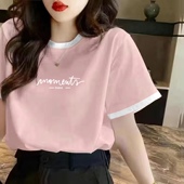 t恤女2025夏季 新款 薄款 纯棉短袖 上衣女宽松小众独特别致洋气半袖