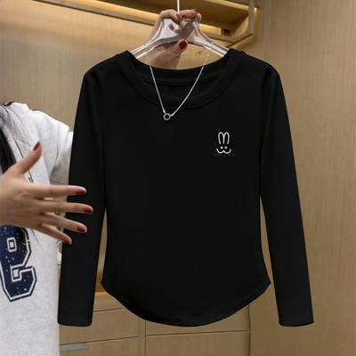 遮肉显瘦黑色长袖T恤女2025新款秋冬内搭打底衫设计感小众不规则