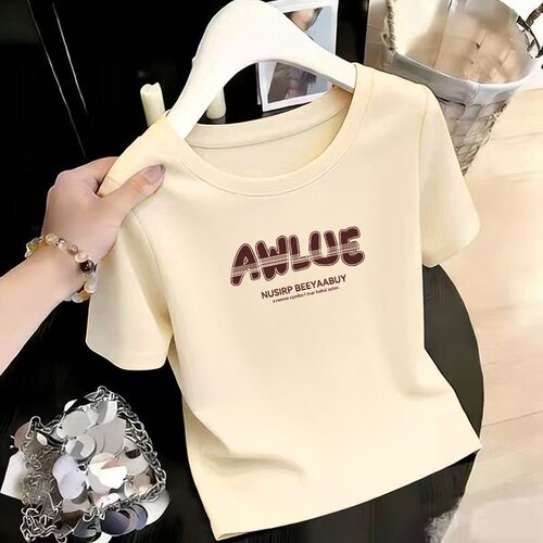 杏色短款圆领正肩T恤女夏季2026新款韩版显瘦小个子上衣高档气质