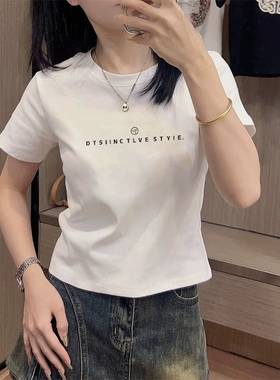 145微胖小个子短款正肩显瘦上衣夏季爆款字母短袖t恤2025新款小衫