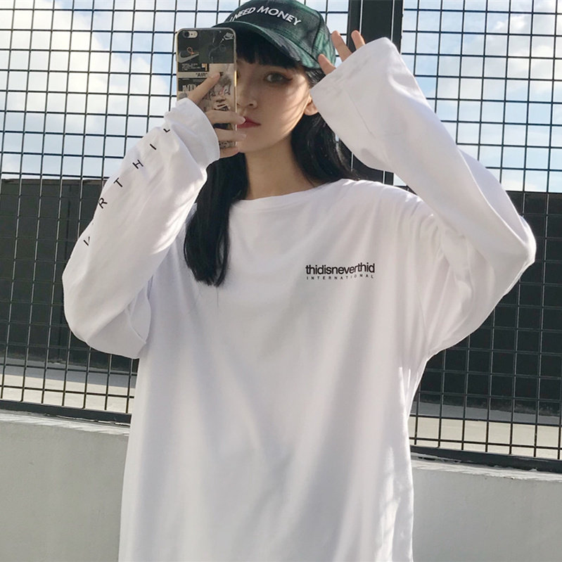 网红纯棉长袖t恤女2019新款潮韩版宽松chic港味打底衫女春秋上衣