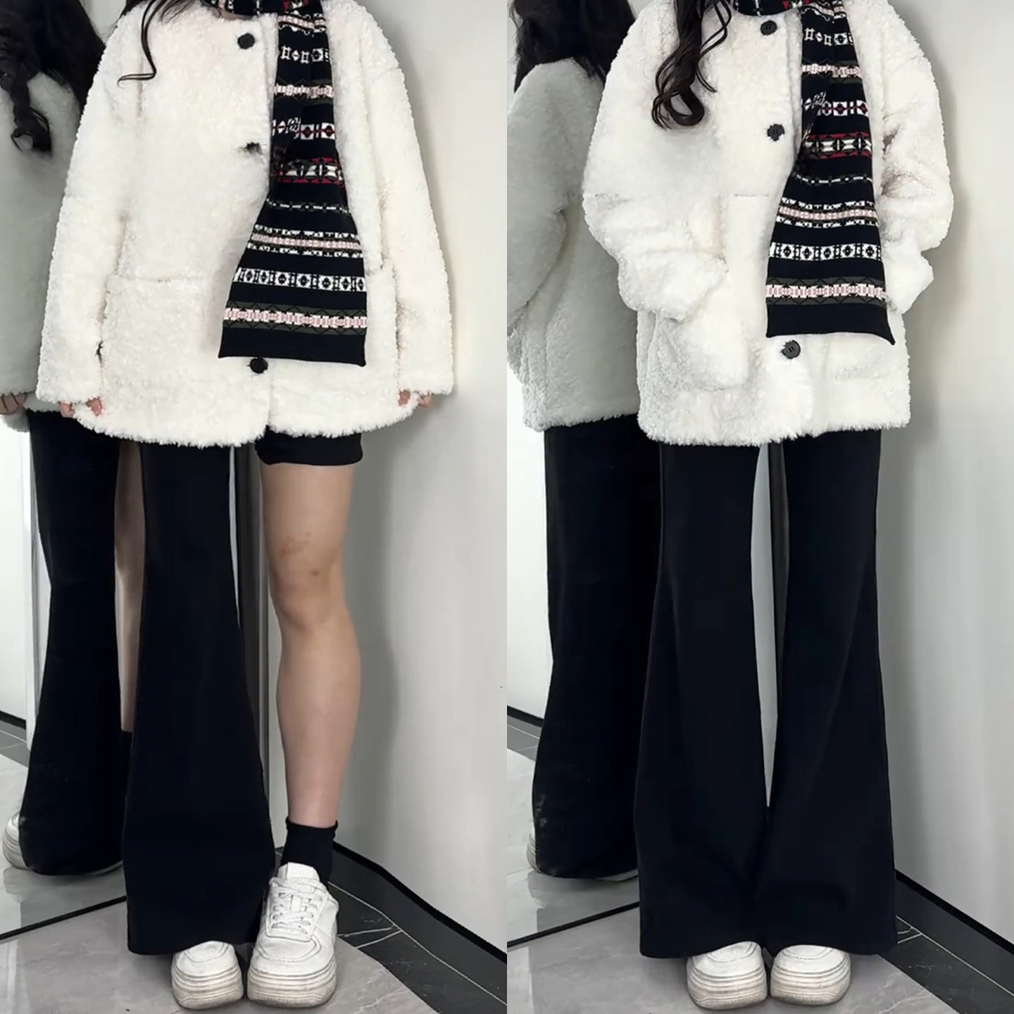 梨形身材黑色微喇牛仔裤女