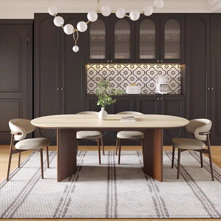 飞雁桌洞石岩板现代简约中古长方形餐桌极简意式设计师家用小户型