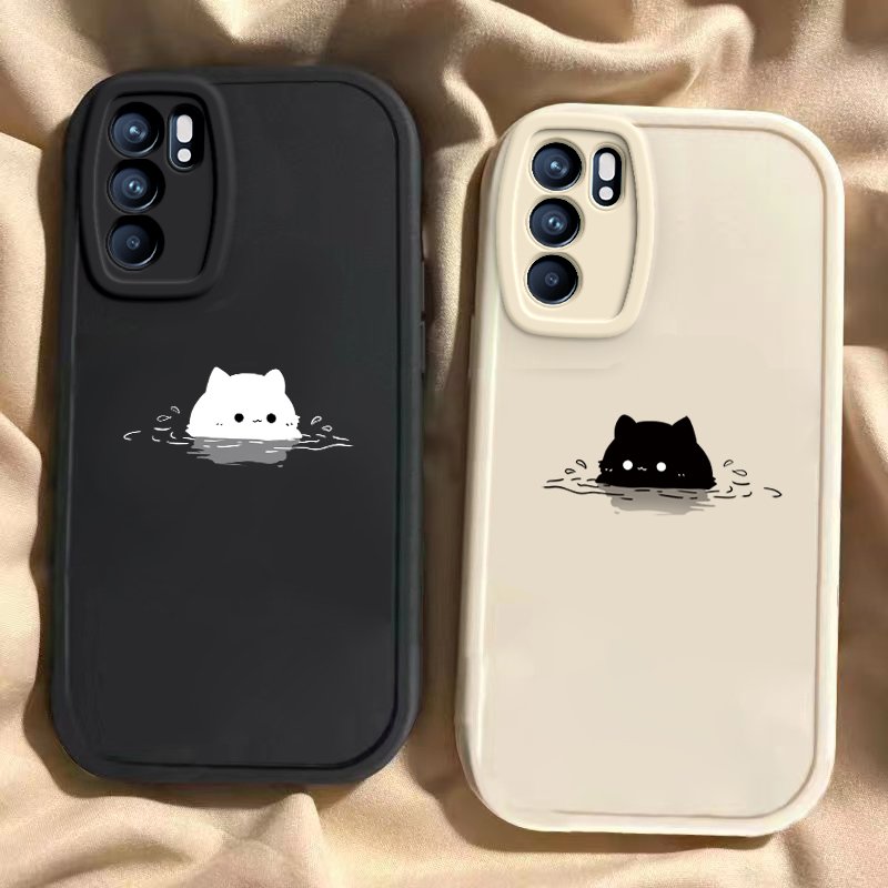 适用于OPPOReno6手机壳OPPOReno6Pro新款PEQM00全包防摔保护套Reno6Pro+小众男女款简约可爱泡汤猫咪专用外壳
