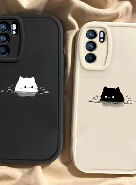 适用于OPPOReno6手机壳OPPOReno6Pro新款PEQM00全包防摔保护套Reno6Pro+小众男女款简约可爱泡汤猫咪专用外壳