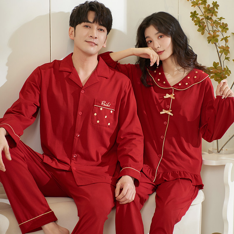 莎丹情侣纯棉结婚睡衣