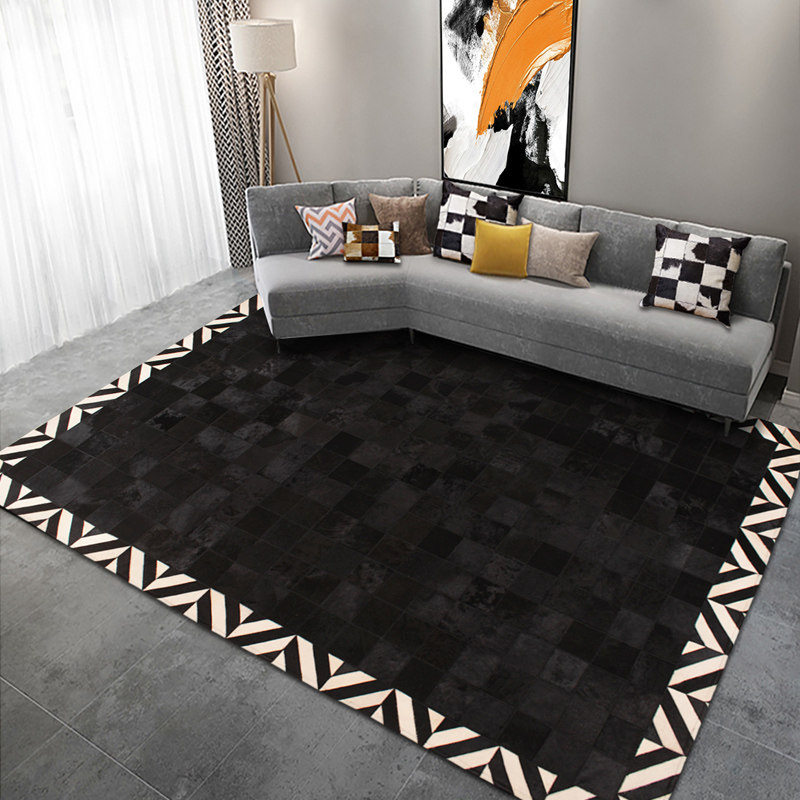轻奢客厅沙发奶牛皮拼接地毯马毛皮北欧卧室地垫子家用真皮样板房
