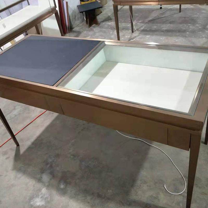 珠宝首饰展柜洽谈桌不锈钢电脑桌加展柜一体办公桌厂家直销玉器