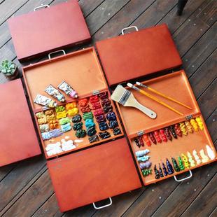 双丰画材丰丰HX- 3圆角油画箱SF-700胡桃色桐木调色盒手提写生箱