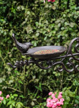 复古铸铁吊钩低头鸟食盆墙挂喂鸟器铁艺壁饰庭院花园院子装饰品