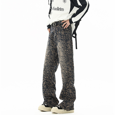 Fearless Land男女款高街裤子牛仔裤韩版日美式微喇提花修身