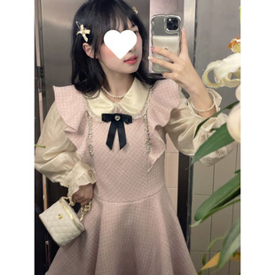 温柔粉甜美a字飞袖 女 蕾丝甜美感减龄显瘦女短裙白色衬衫 套装