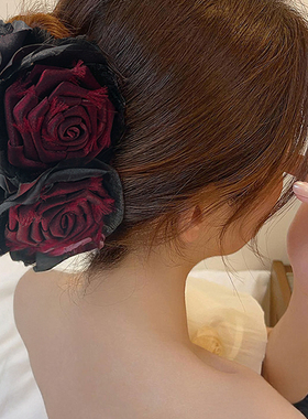 韩国抓夹干枯红黑色玫瑰花朵时尚淑女气质发抓爪夹鲨鱼夹