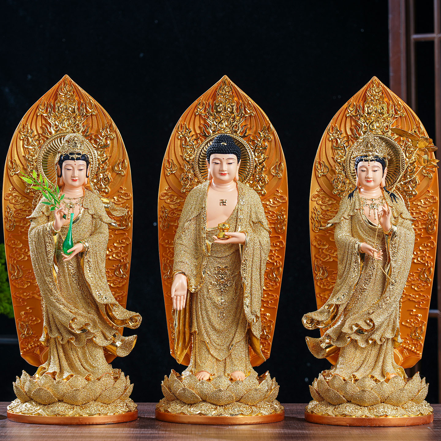 西方三圣神像阿弥陀佛大势至菩萨观世音菩萨树脂佛像家用供奉摆件