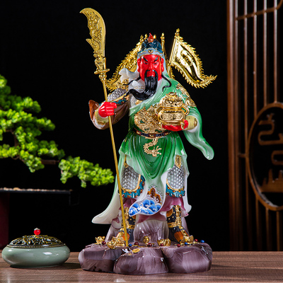 新款汉白玉九龙关公佛像12寸16寸19寸站山关公关二爷汉白玉佛像