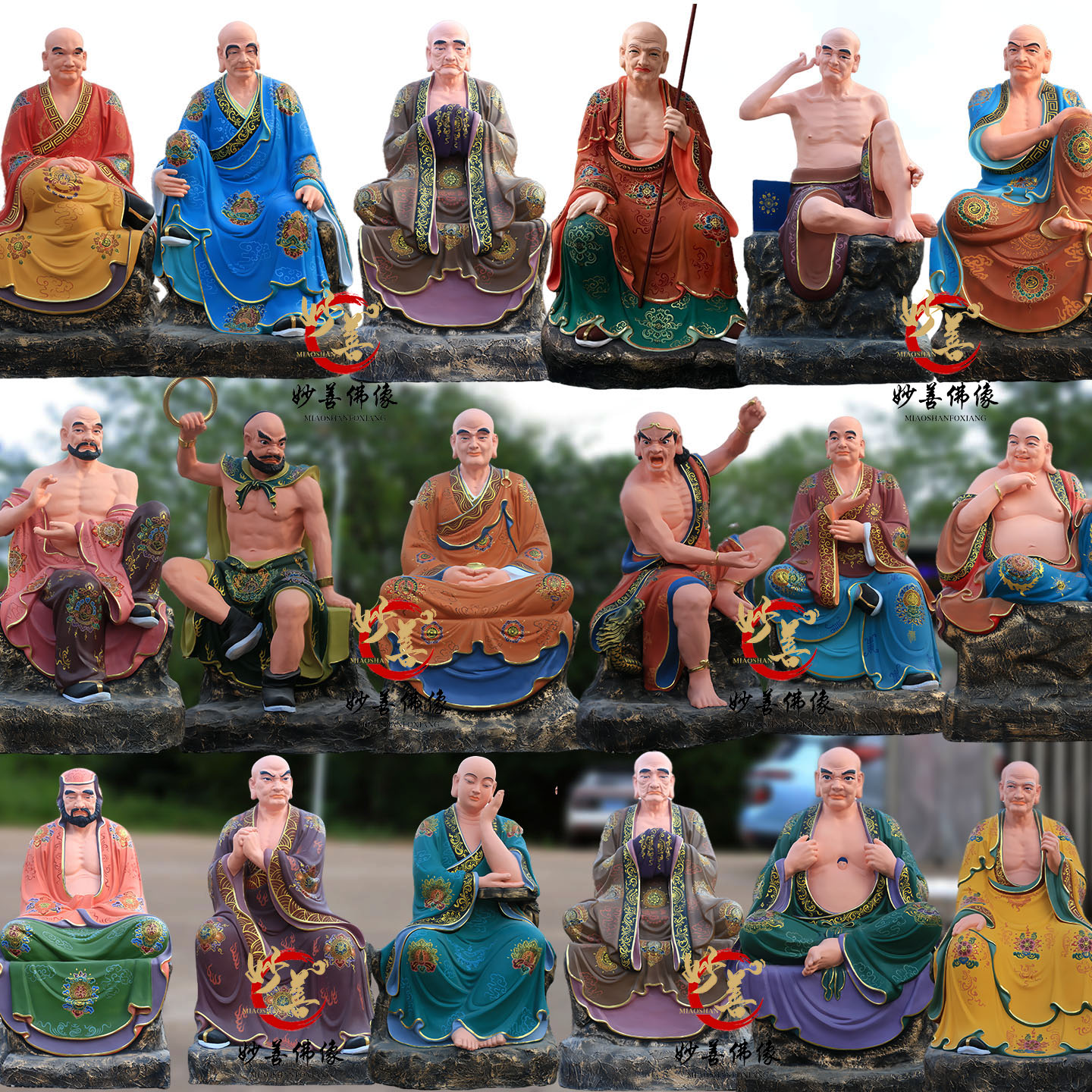 38cm十八树脂降龙罗汉伏虎佛像