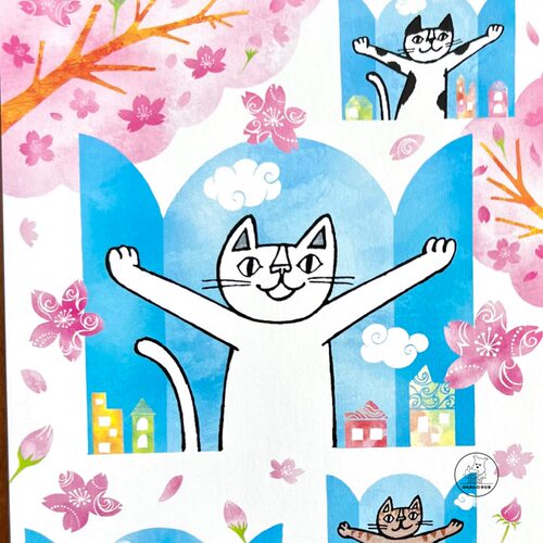 「SHUNA」优雅小猫在这里 冈部哲郎日本原版治愈系插画明信片 - 封面