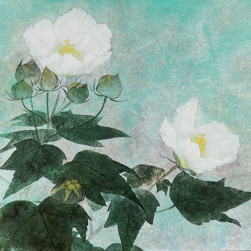 「SHUNA」《芙蓉》日本当代岩彩画家福井爽人 瑞士名画明信片