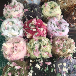 花园系列皮草手混线特色线100g黄色粉色绿色蓝色棕色黑色玫红色