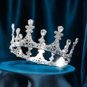 新娘头饰巴洛克王冠配饰圆形奢华气质锆石结婚圆皇冠婚纱礼服配饰