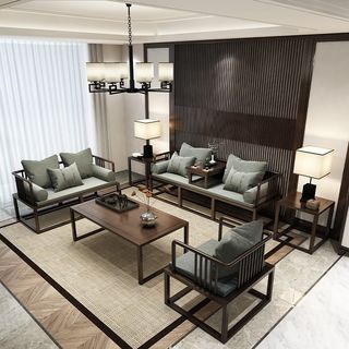 新中式沙发现代简约客厅民宿禅意办公室内组合轻奢家具铁艺仿实木