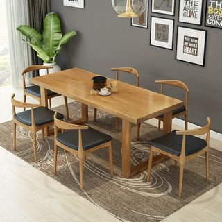 北欧实木餐桌椅组合现代简约小户型家用长方形饭桌定制松木长桌子