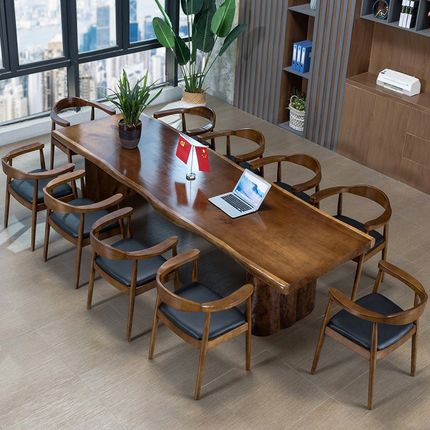 新中式实木会议桌椅组合长条桌办公桌洽谈桌复古大板桌功夫泡茶桌
