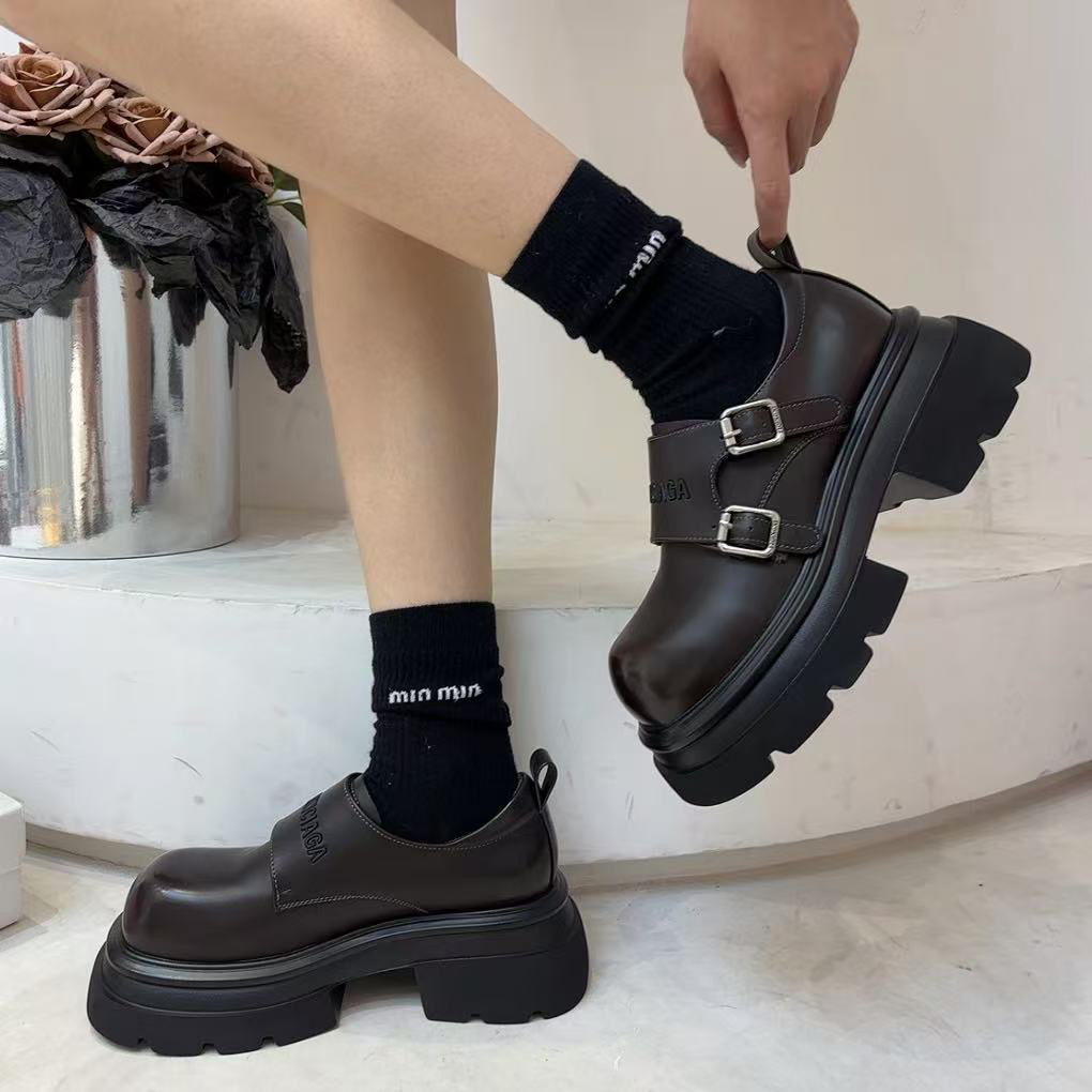 厚底增高乐福鞋2025新款英伦风高级感粗跟设计时尚软底百搭女单鞋