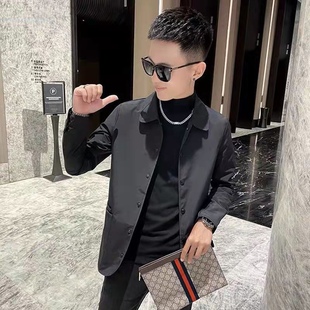 翻领休闲男上衣 修身 2023新款 潮牌战马夹克外套男春秋冬加棉加厚季