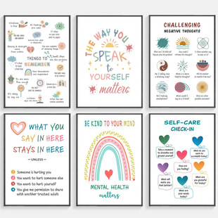 心理咨询室装饰画儿童学校辅导室墙壁画安静角英文海报心理学挂画